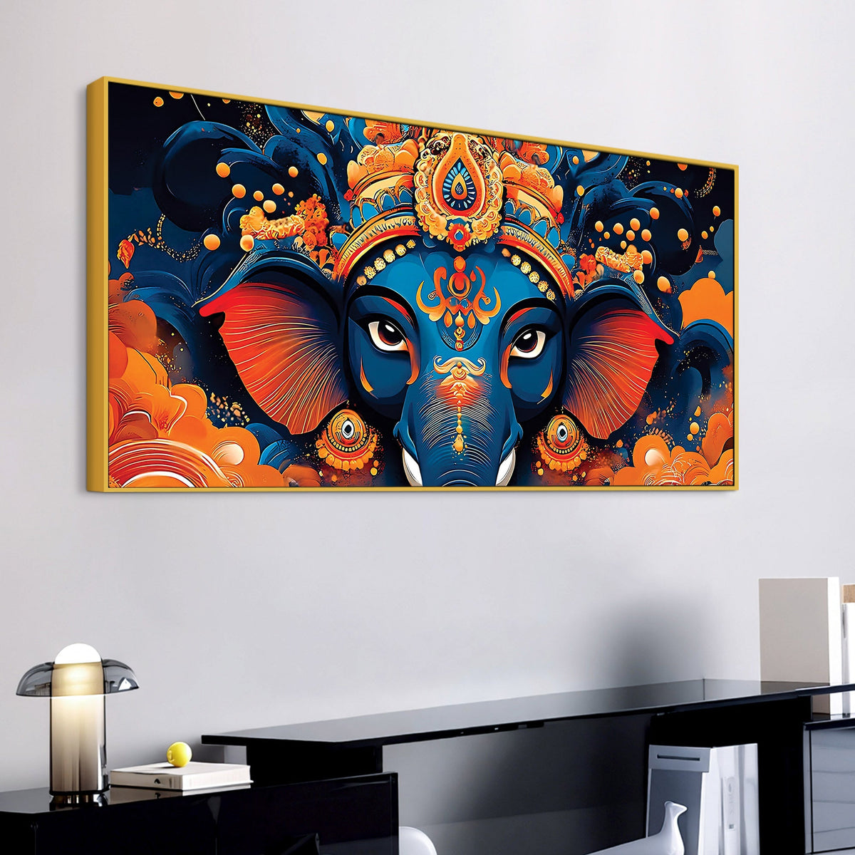 Lord Shri Ganesha Divine Face Abstract Canvas Wall Painting for Home & Office – Contemporary Spiritual Wall Art