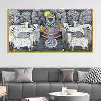 Lord Shri Krishna Govardhan Gopal with Sacred Cows Pichwai Canvas Wall Painting