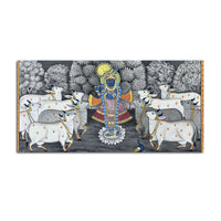Lord Shri Krishna Govardhan Gopal with Sacred Cows Pichwai Canvas Wall Painting