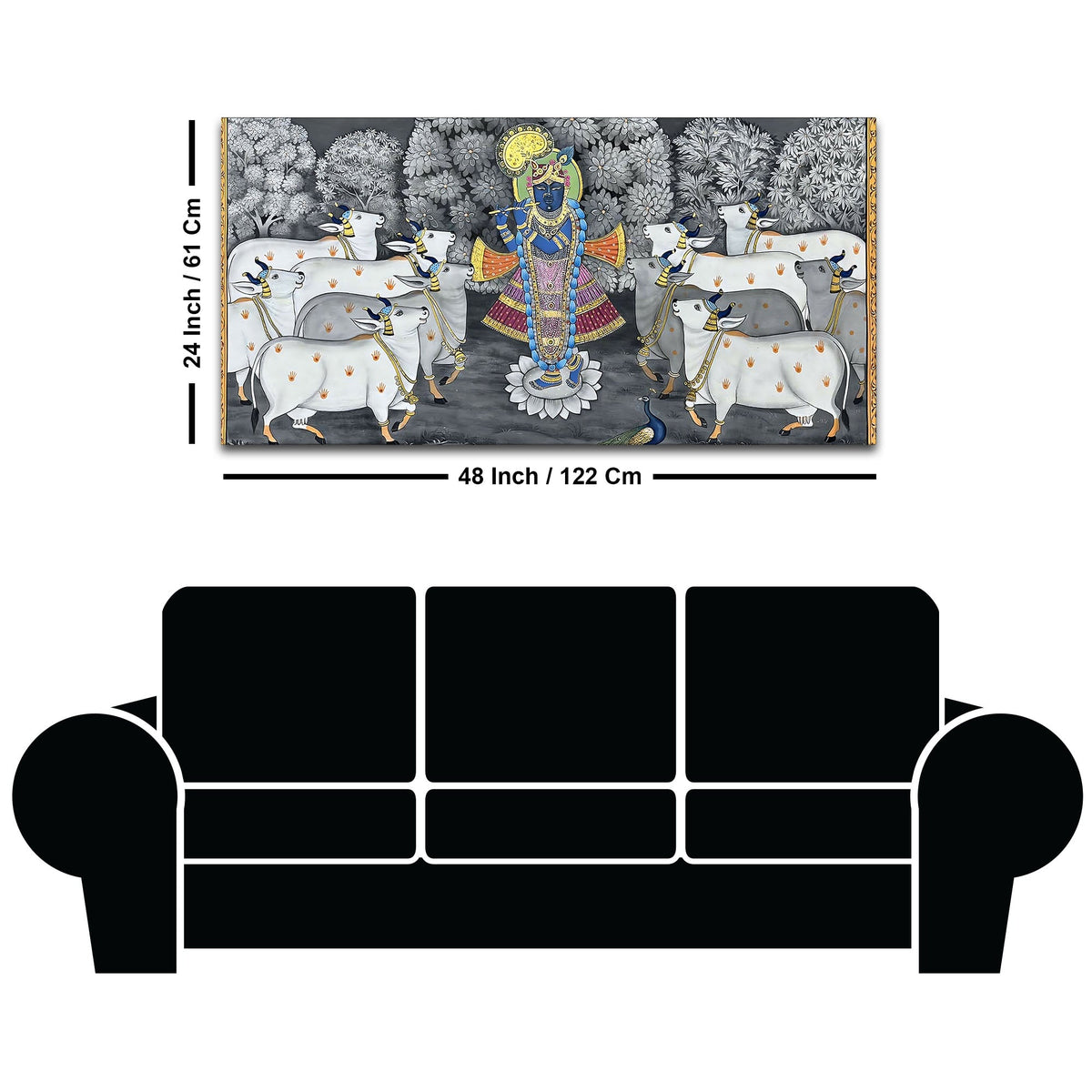 Lord Shri Krishna Govardhan Gopal with Sacred Cows Pichwai Canvas Wall Painting