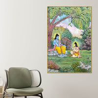 Lord Shri Ram Sitting Under Tree with Shri Hanuman Devotional Canvas Wall Painting