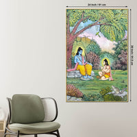 Lord Shri Ram Sitting Under Tree with Shri Hanuman Devotional Canvas Wall Painting