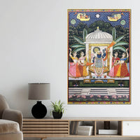 Lord Shrinathji Nathdwara Pushtimarg Krishna Temple Scene Pichwai Canvas Wall Painting