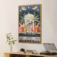 Lord Shrinathji Nathdwara Pushtimarg Krishna Temple Scene Pichwai Canvas Wall Painting