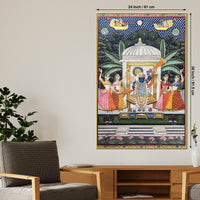 Lord Shrinathji Nathdwara Pushtimarg Krishna Temple Scene Pichwai Canvas Wall Painting