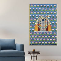 Lord Shrinathji Nathdwara Style Lotus Pattern Pichwai Canvas Wall Painting