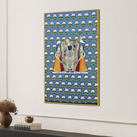 Lord Shrinathji Nathdwara Style Lotus Pattern Pichwai Canvas Wall Painting