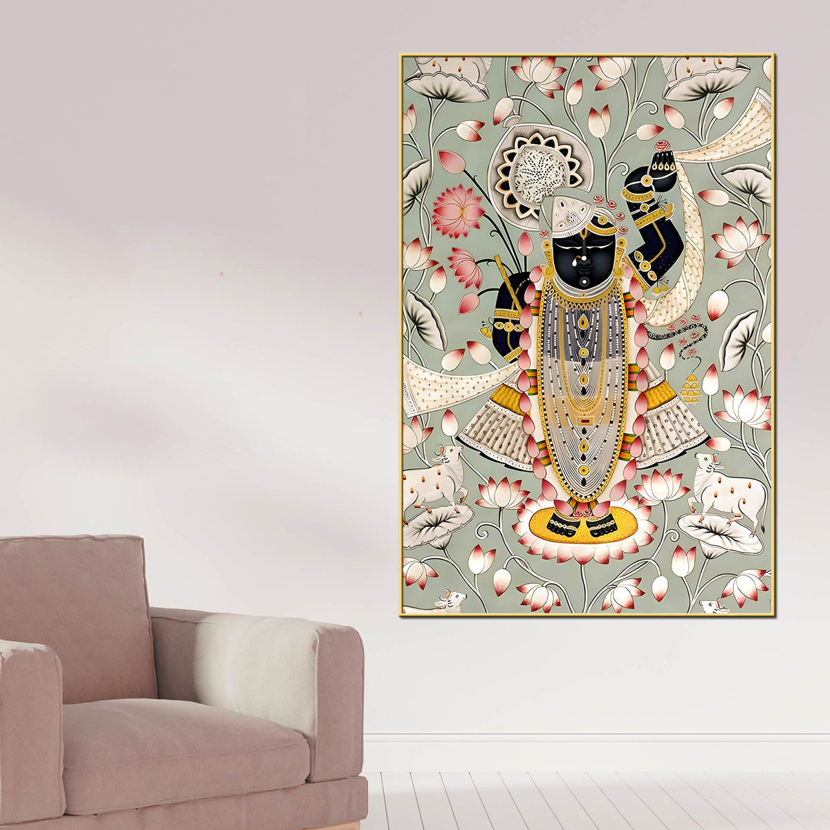 Lord Shrinathji Pichwai Style Canvas Wall Painting