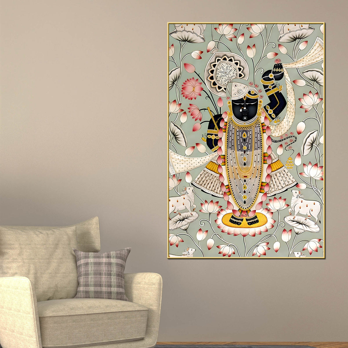 Lord Shrinathji Pichwai Style Canvas Wall Painting