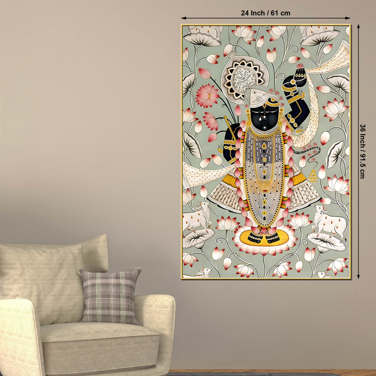 Lord Shrinathji Pichwai Style Canvas Wall Painting