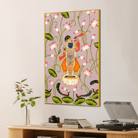 Lord Shrinathji Standing on Lotus in Peaceful Garden Devotional Canvas Wall Painting