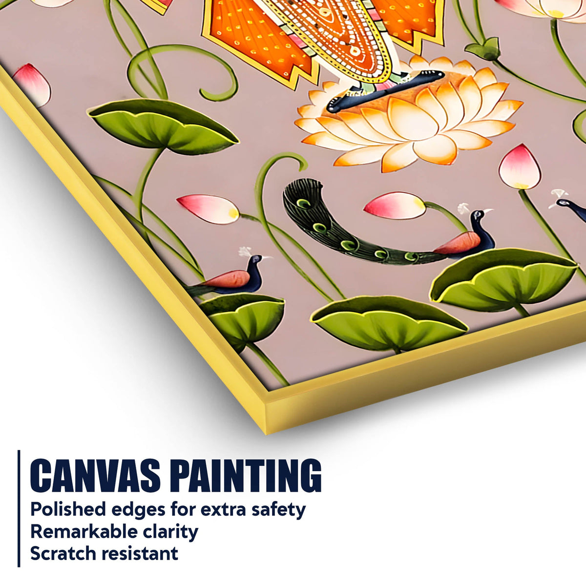 Lord Shrinathji Standing on Lotus in Peaceful Garden Devotional Canvas Wall Painting