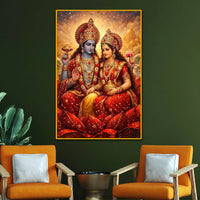 Lord Vishnu Goddess Lakshmi Floating Frame Crystal Wall Painting