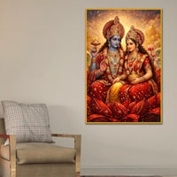 Lord Vishnu Goddess Lakshmi Floating Frame Crystal Wall Painting