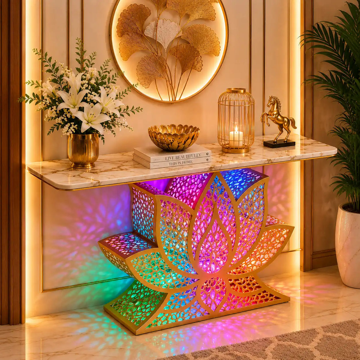 Lotus LED Console Table Gold | Premium Entryway Furniture (SS 302)