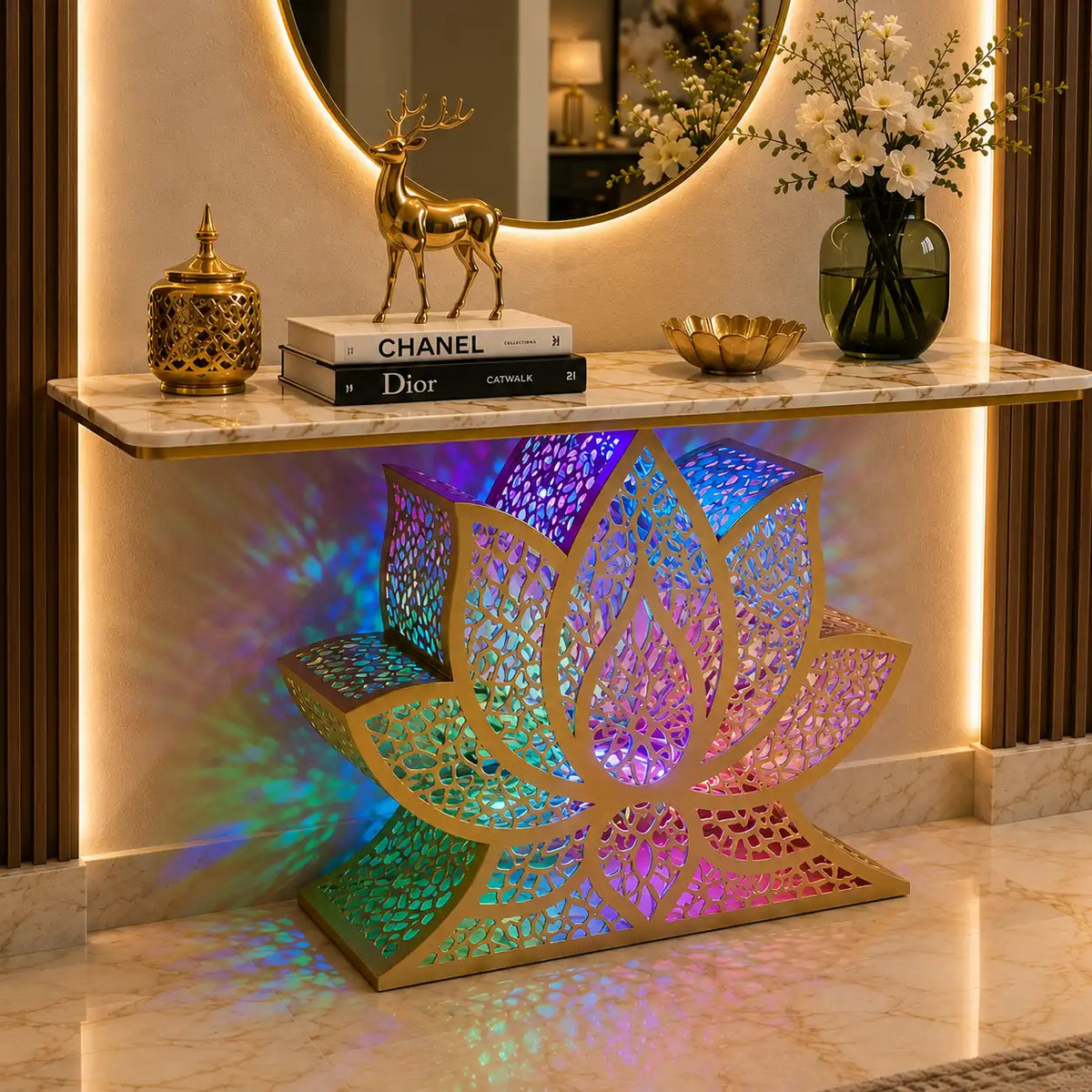 Lotus LED Console Table Gold | Premium Entryway Furniture (SS 302)
