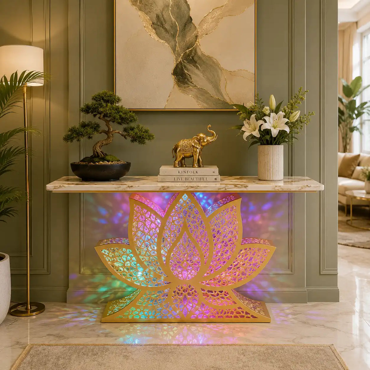 Lotus LED Console Table Gold | Premium Entryway Furniture (SS 302)