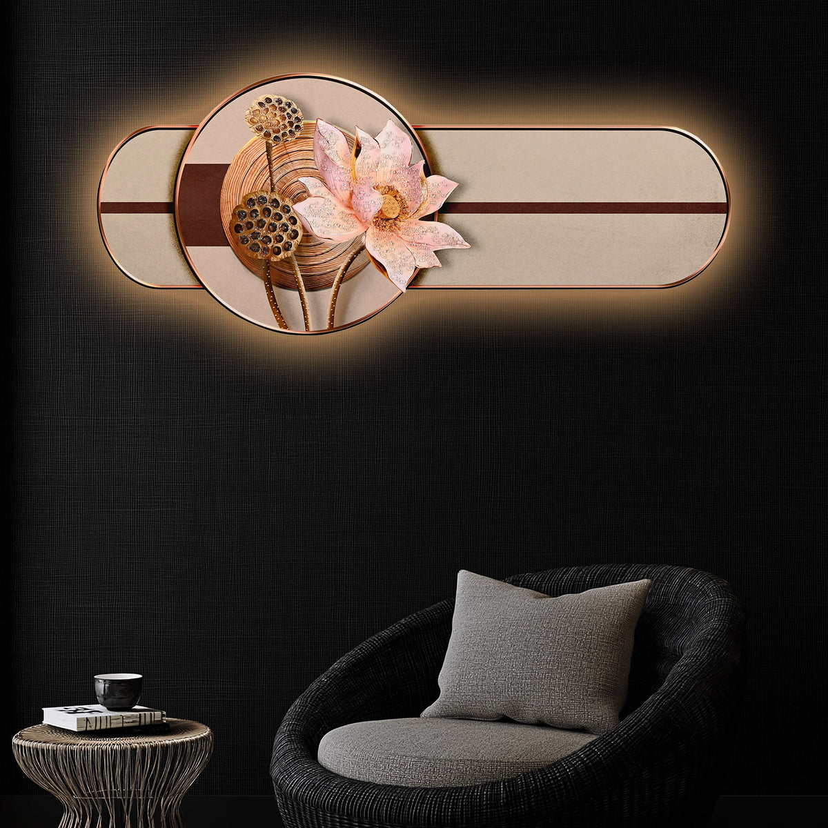 Lotus of The Paradise Crystal Glass Backlit LED Wall Art