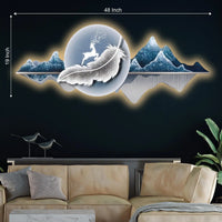 Luminous Deer & Feather Mountain Crystal Glass Backlit LED Wall Art