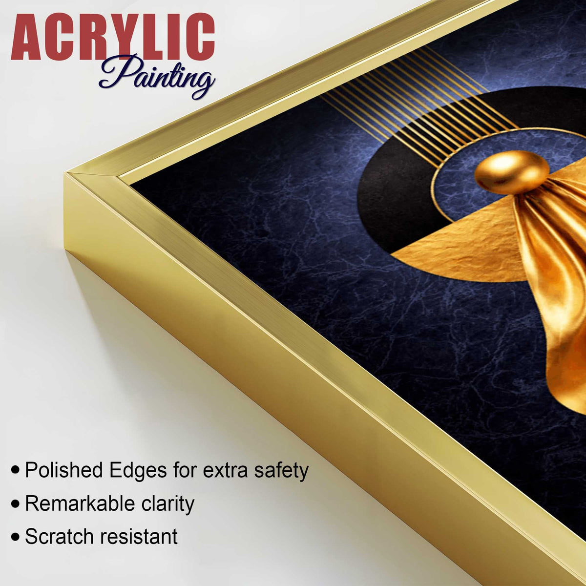 Luxe Golden and Navy Geometric Acrylic Floating Wall Painting Set of 2