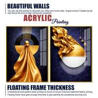 Luxe Golden and Navy Geometric Acrylic Floating Wall Painting Set of 2