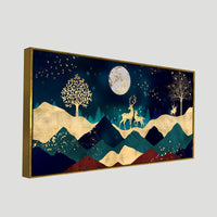 Luxurious Modern Art of Mountains and Golden Tropical leaves Canvas Wall Painting Premium Wall Painting