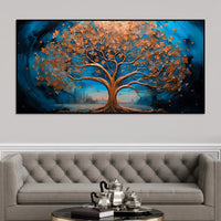 Luxury Abstract Blue and Golden Tree Canvas Wall Painting