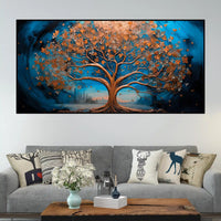 Luxury Abstract Blue and Golden Tree Canvas Wall Painting