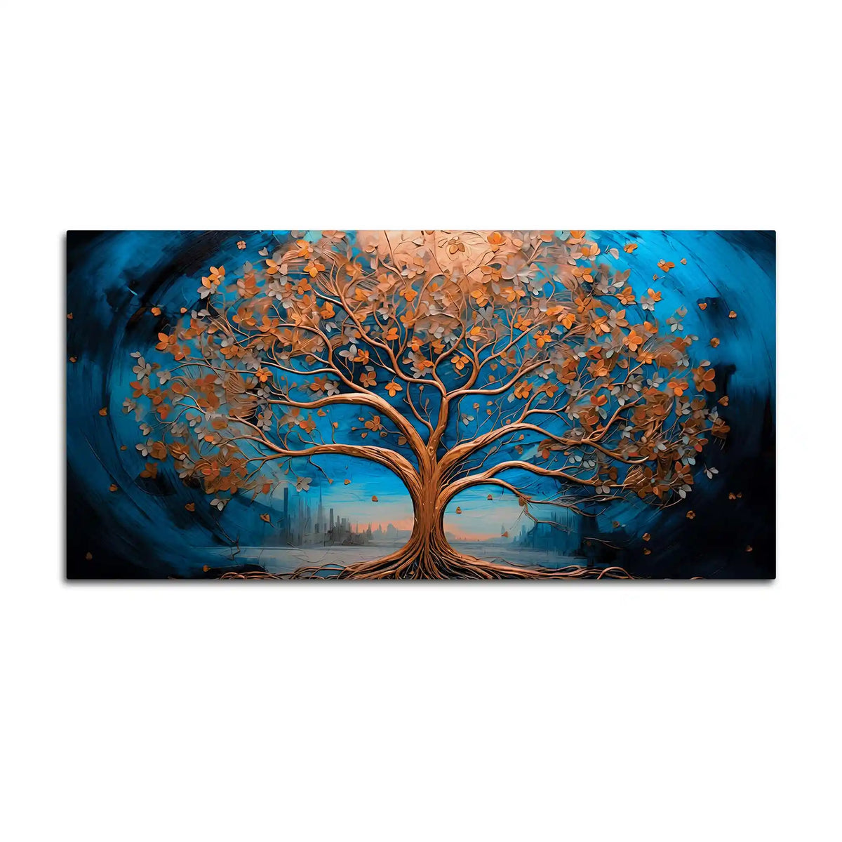 Luxury Abstract Blue and Golden Tree Canvas Wall Painting