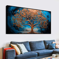 Luxury Abstract Blue and Golden Tree Canvas Wall Painting