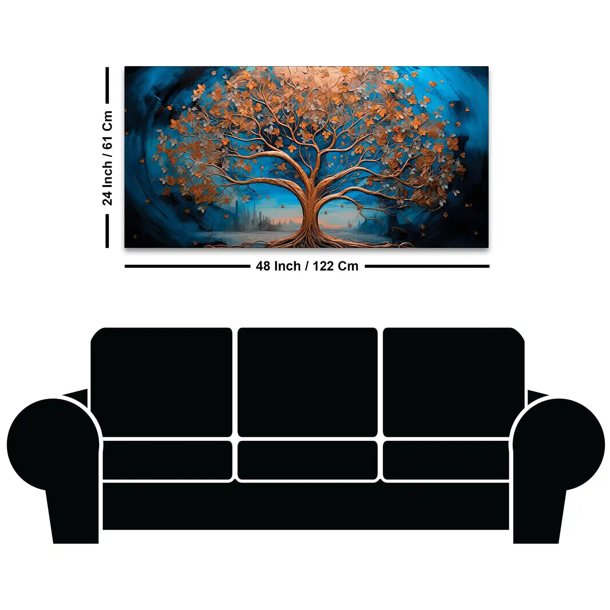 Luxury Abstract Blue and Golden Tree Canvas Wall Painting
