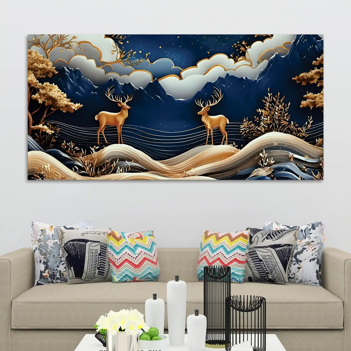 Luxury Abstract Deer Wall Canvas Painting for Modern Home Decor