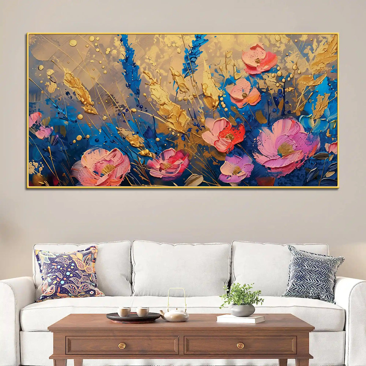 Luxury Abstract Flower Canvas Wall Art Painting for Elegant Interior Décor