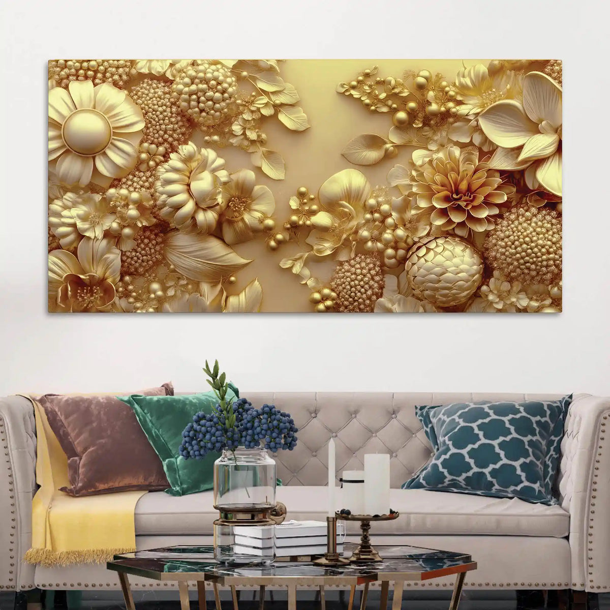 Luxury Abstract Golden Flower Canvas Wall Art Painting for Home Decor