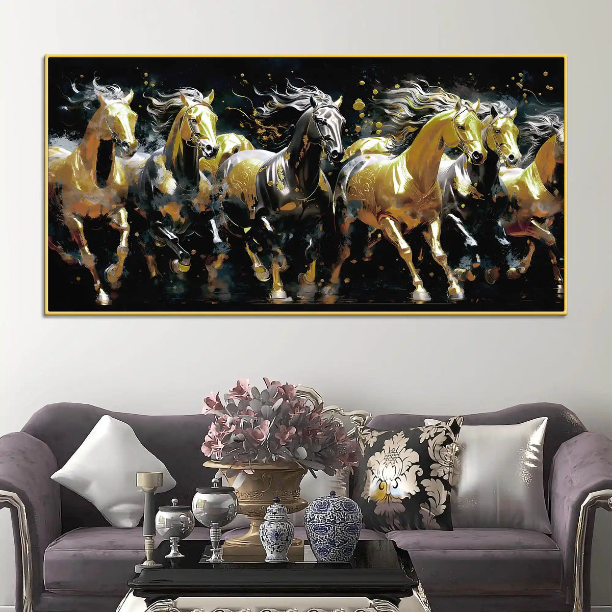 Luxury Abstract Running Horses Canvas Painting
