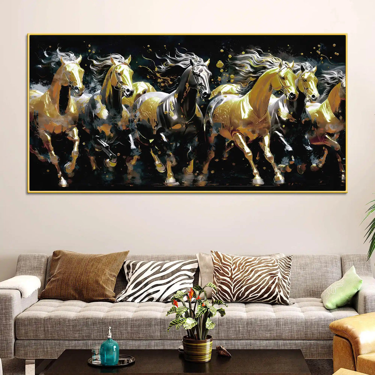 Luxury Abstract Running Horses Canvas Painting