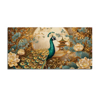Luxury Asian Style Peacock In Lotus Flowers Garden Canvas Wall Painting