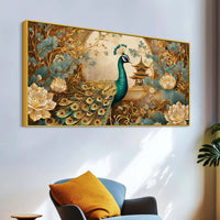 Luxury Asian Style Peacock In Lotus Flowers Garden Canvas Wall Painting