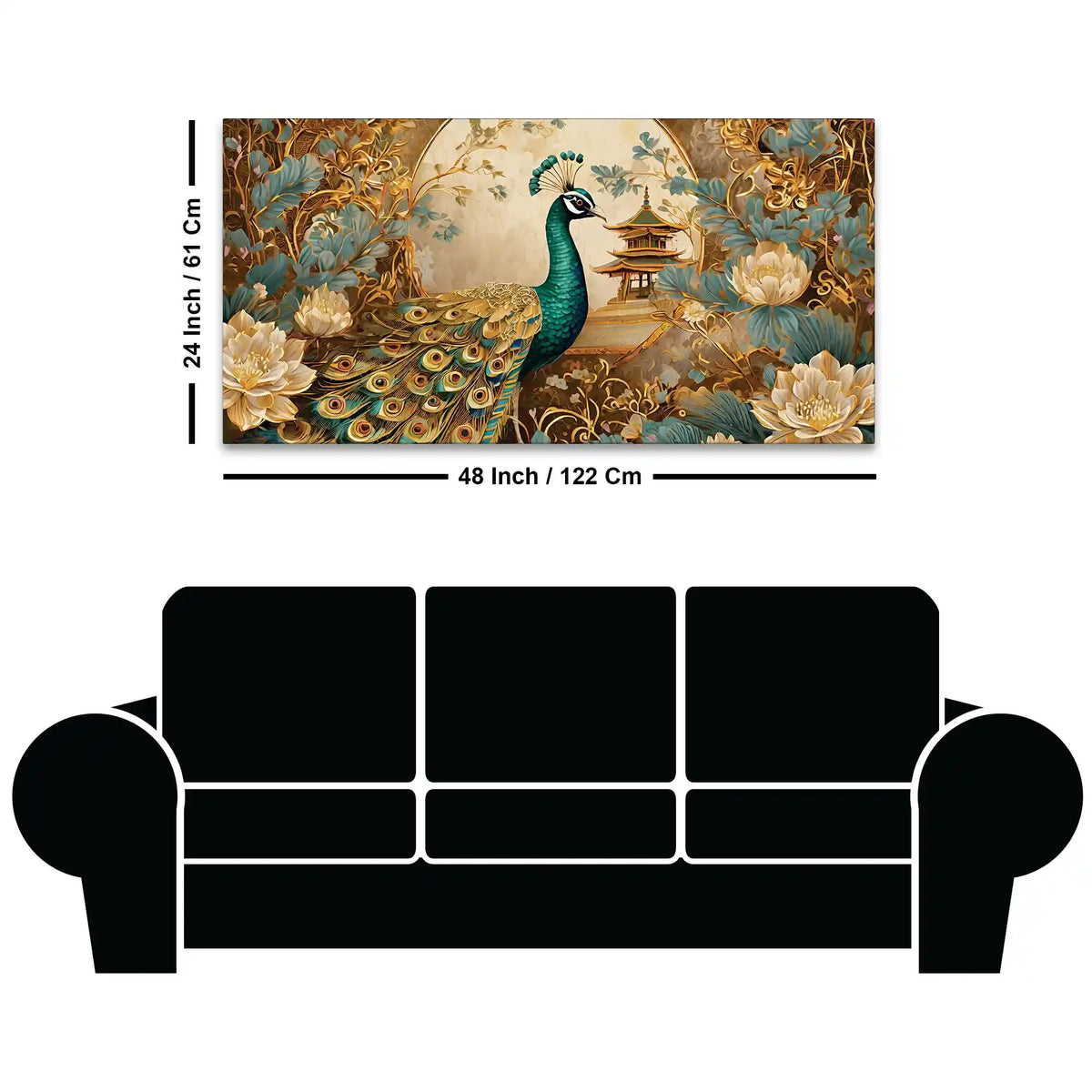 Luxury Asian Style Peacock In Lotus Flowers Garden Canvas Wall Painting