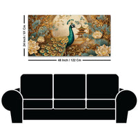 Luxury Asian Style Peacock In Lotus Flowers Garden Canvas Wall Painting