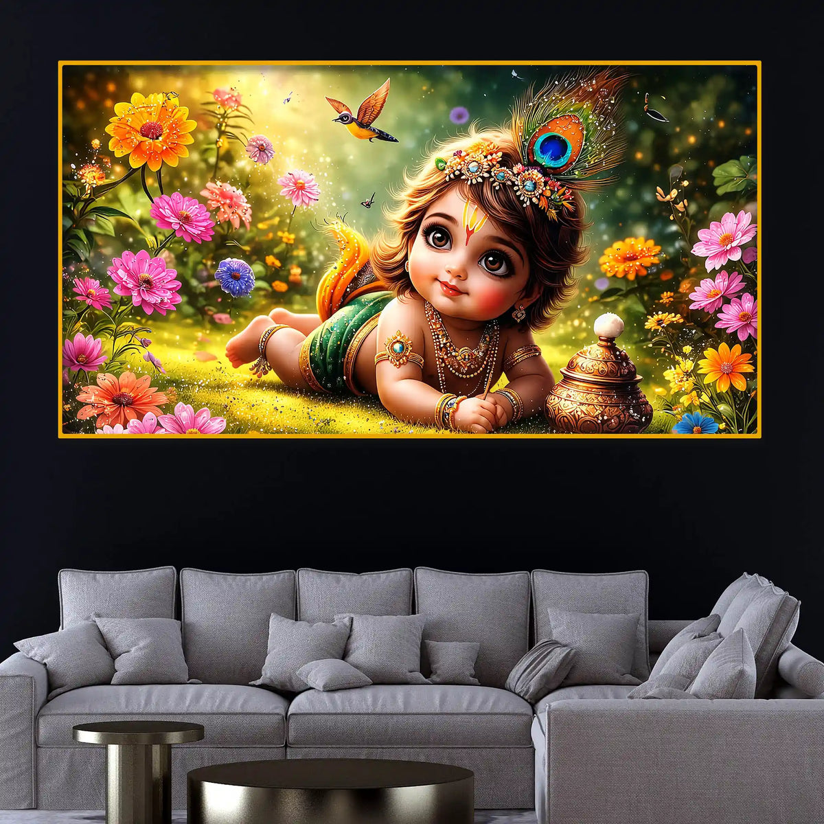 Luxury Bal Krishna Crystal Glass Wall Painting