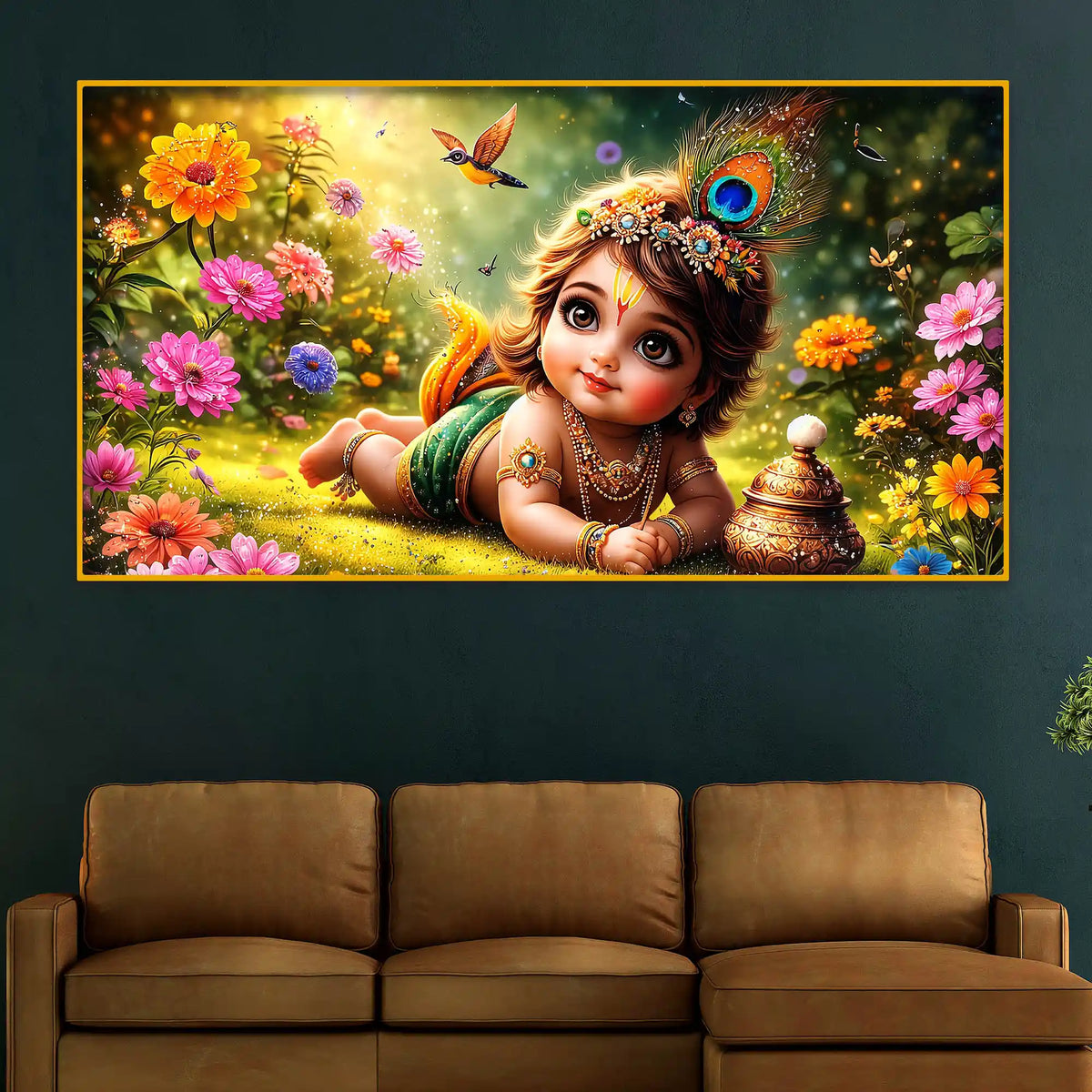 Luxury Bal Krishna Crystal Glass Wall Painting