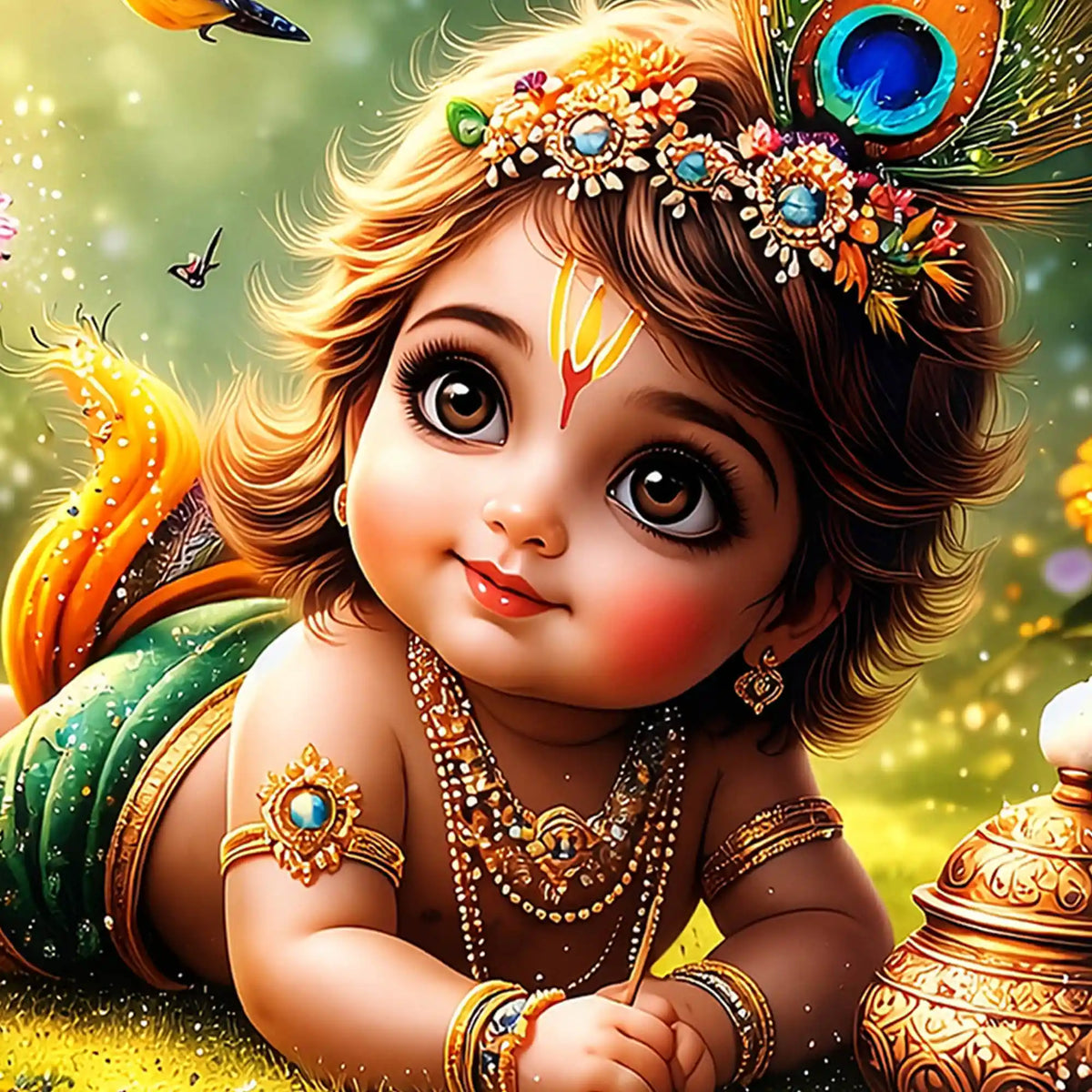 Luxury Bal Krishna Crystal Glass Wall Painting