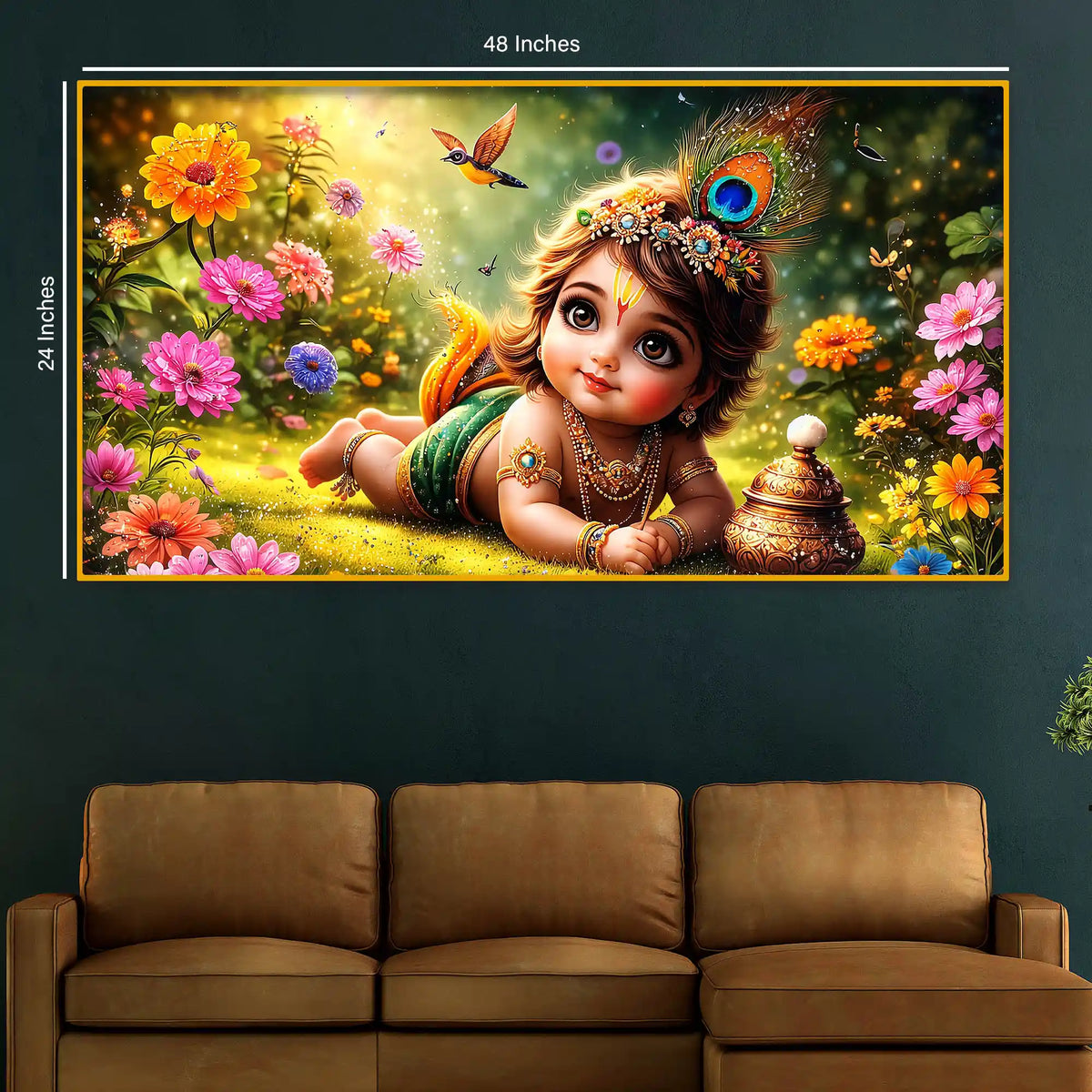 Luxury Bal Krishna Crystal Glass Wall Painting