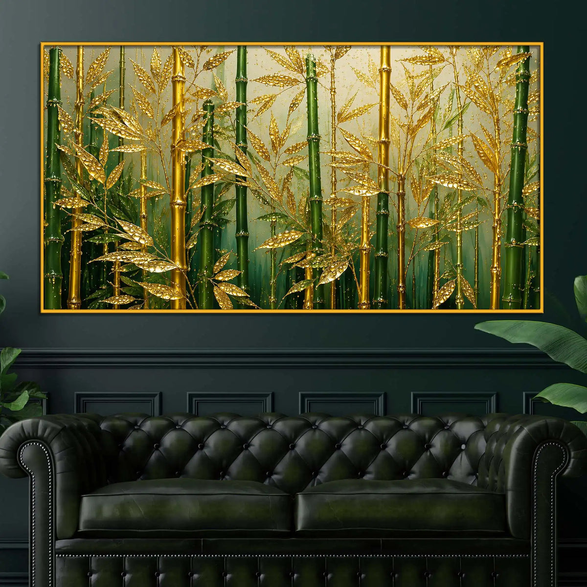 Luxury Bamboo Leaves Floating Frame Crystal Wall Painting