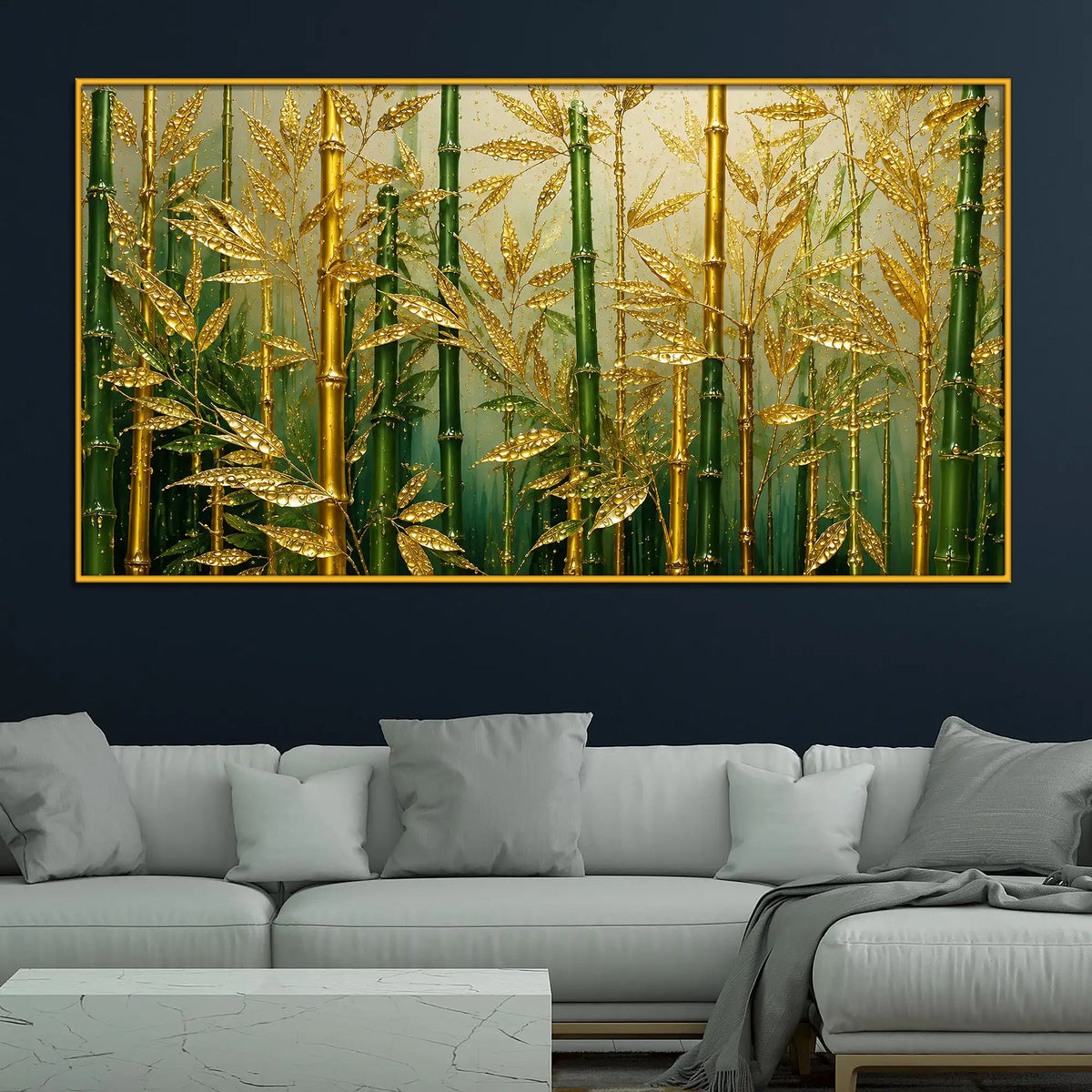 Luxury Bamboo Leaves Floating Frame Crystal Wall Painting