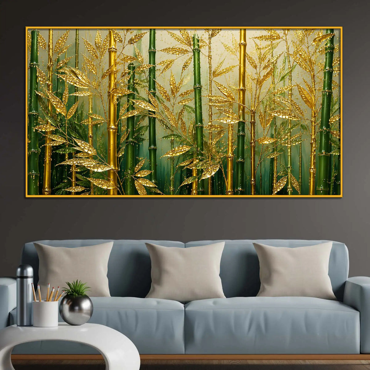 Luxury Bamboo Leaves Floating Frame Crystal Wall Painting