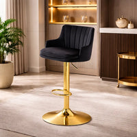 Luxury Bar Stool with Rich Black Velvet Upholstery and Gold Frame