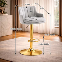 Luxury Bar Stool with Rich Grey Velvet Upholstery and Gold Frame