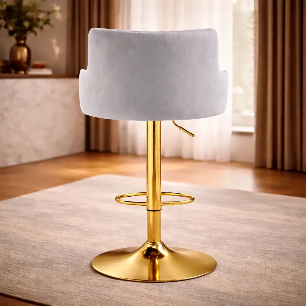 Luxury Bar Stool with Rich Grey Velvet Upholstery and Gold Frame